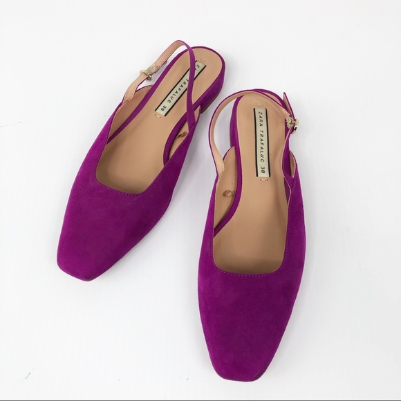 Zara Shoes - 💜Zara Trafaluc Purple Suede Slingback Flats Sz 38